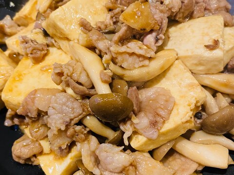 豚こまとぶなしめじと木綿豆腐のオイスター炒め